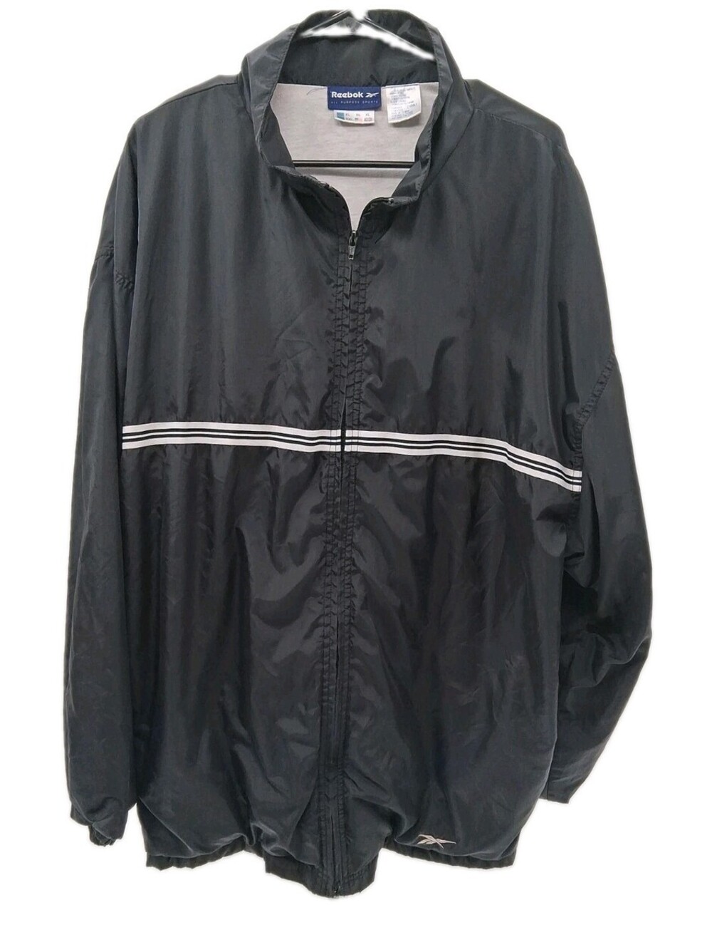 Reebok Sport Windbreaker Jacket Mens XL Black Full Zip Retro Lightweight Coat